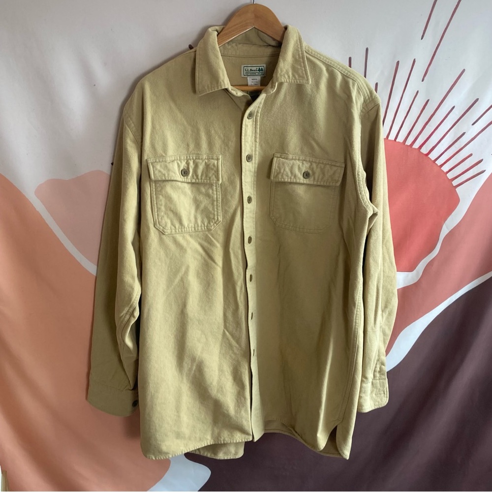 LL Bean Mens Large Tall Button Down Long Sleeve Cotton Shirt Pocket Camp Outdoor